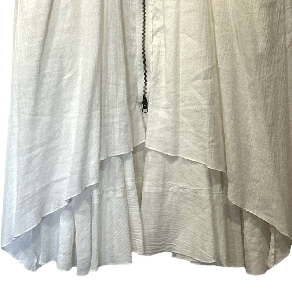 Ethnic Lagenlook White Gauze Linen Full Zip Sleeveless Midi Dress with Pockets M - Picture 5 of 11
